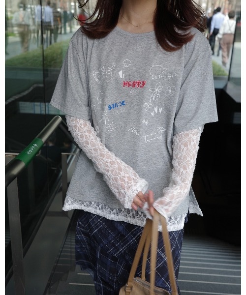 JUMELLE（ジュメロ）の「レースドッキングTシャツ（Tシャツ/カットソー・レディース・イエロー/グレー・FREE）」の15枚目の写真
