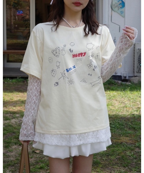 JUMELLE（ジュメロ）の「レースドッキングTシャツ（Tシャツ/カットソー・レディース・イエロー/グレー・FREE）」の19枚目の写真