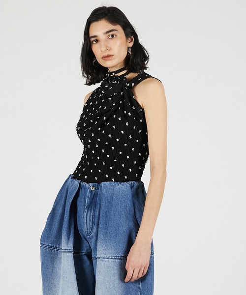 PRANK PROJECT(プランクプロジェクト)の「【2026Summer Pre-Order】モチーフトップス / Rose Motif Ripple Top(Tシャツ/カットソー・レディース・マルチ/アイボリー・FREE)」の16枚目の写真