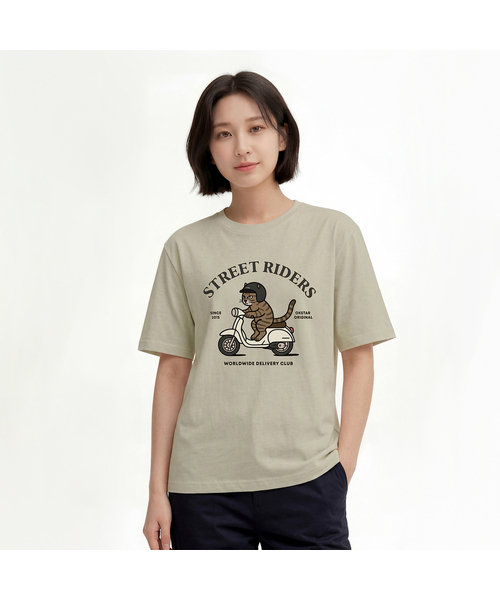OKSTAR(オクスター)の「ライダーキャット半袖Tシャツ(Tシャツ/カットソー・メンズ・ホワイト/ライトグレー/ブラック/ライトベージュ・SMALL/MEDIUM/LARGE/X-LARGE/2XL/3XL/4XL)」の4枚目の写真