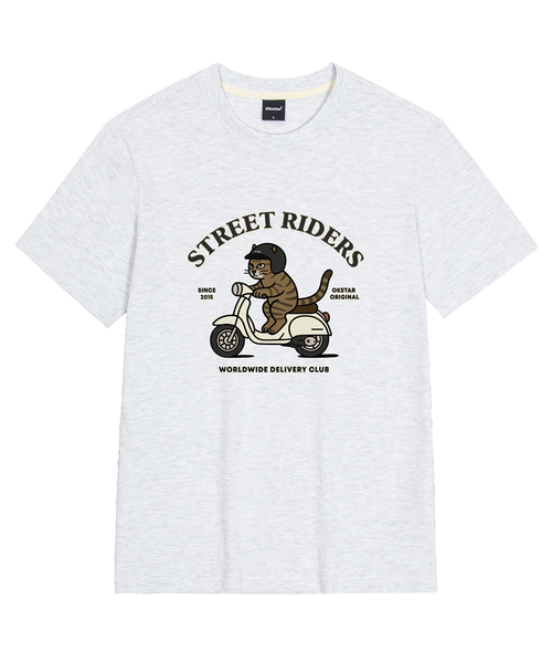 OKSTAR(オクスター)の「ライダーキャット半袖Tシャツ(Tシャツ/カットソー・メンズ・ホワイト/ライトグレー/ブラック/ライトベージュ・SMALL/MEDIUM/LARGE/X-LARGE/2XL/3XL/4XL)」の3枚目の写真