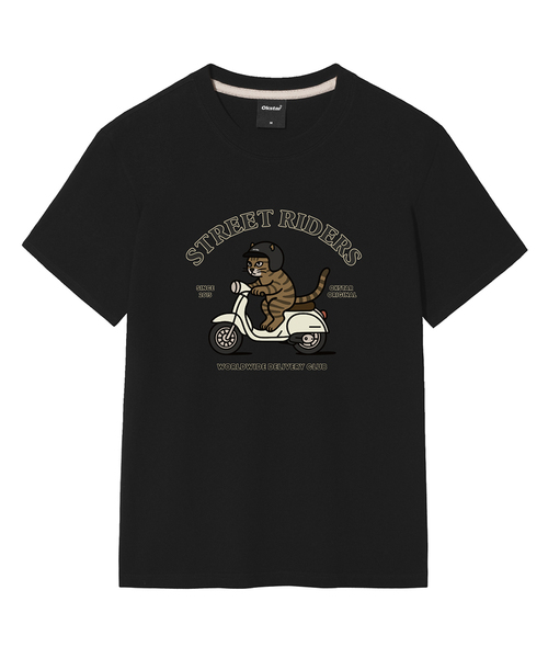 OKSTAR(オクスター)の「ライダーキャット半袖Tシャツ(Tシャツ/カットソー・メンズ・ホワイト/ライトグレー/ブラック/ライトベージュ・SMALL/MEDIUM/LARGE/X-LARGE/2XL/3XL/4XL)」の2枚目の写真