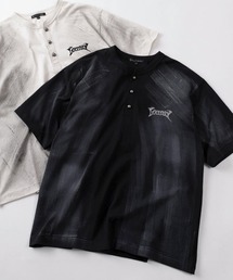 【82】スプレー加工 ワンポイント刺繍 ショート丈 切替 ヘンリーネックTシャツ/ユニセックス/レディース/メンズ