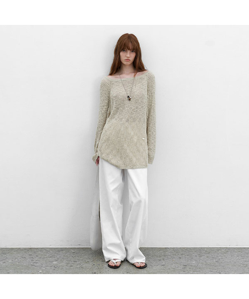 ATELIER NAIN(アトリエナイン)の「SLUB YARN BOLD RIBBED ONE OFF SHOULDER KNIT (T-7187)(ニット/セーター・レディース・オートミール/アイボリー・FREE)」の1枚目の写真