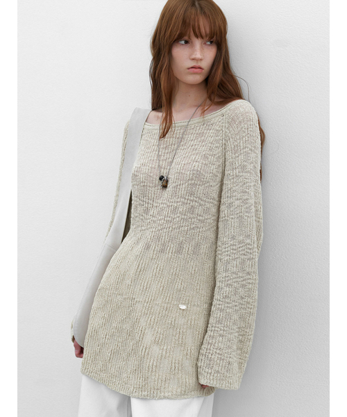 ATELIER NAIN(アトリエナイン)の「SLUB YARN BOLD RIBBED ONE OFF SHOULDER KNIT (T-7187)(ニット/セーター・レディース・オートミール/アイボリー・FREE)」の3枚目の写真