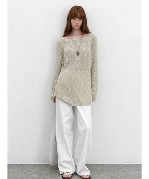 ATELIER NAIN(アトリエナイン)の「SLUB YARN BOLD RIBBED ONE OFF SHOULDER KNIT (T-7187)(ニット/セーター・レディース・オートミール/アイボリー・FREE)」の4枚目の写真