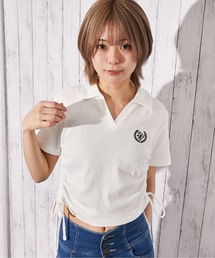 《サイドドロスト×エンブレム刺繍》スキッパーTシャツ/ストリート/春夏/全2色