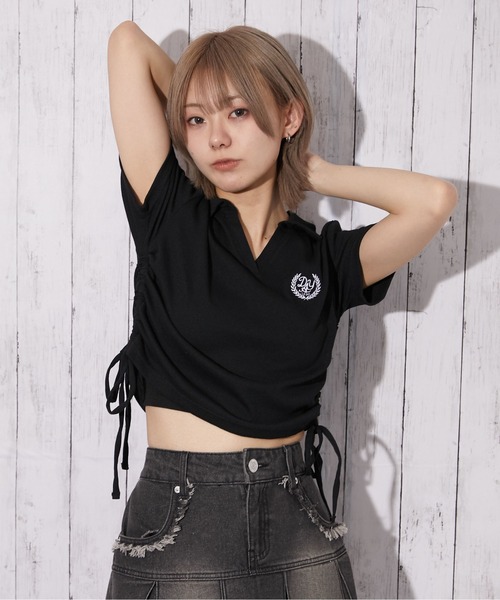 GORGE(ゴージ)の「《サイドドロスト×エンブレム刺繍》スキッパーTシャツ/ストリート/春夏/全2色(Tシャツ/カットソー・レディース・ブラック/ホワイト・F)」の3枚目の写真