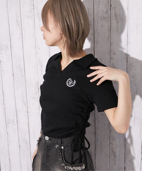 GORGE(ゴージ)の「《サイドドロスト×エンブレム刺繍》スキッパーTシャツ/ストリート/春夏/全2色(Tシャツ/カットソー・レディース・ブラック/ホワイト・F)」の5枚目の写真