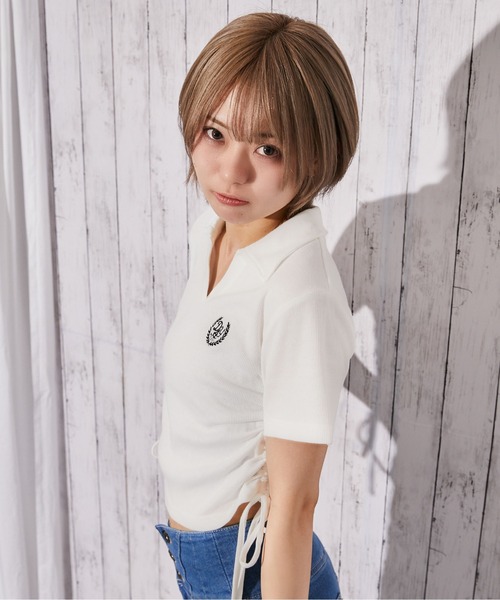 GORGE(ゴージ)の「《サイドドロスト×エンブレム刺繍》スキッパーTシャツ/ストリート/春夏/全2色(Tシャツ/カットソー・レディース・ブラック/ホワイト・F)」の8枚目の写真