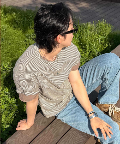 MAISON MINED(メゾンミネド)の「STRIPE LAYERED HALF T BROWN(Tシャツ/カットソー・メンズ・その他・SMALL/MEDIUM/LARGE)」の15枚目の写真