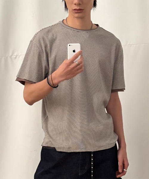 MAISON MINED(メゾンミネド)の「STRIPE LAYERED HALF T BROWN(Tシャツ/カットソー・メンズ・その他・SMALL/MEDIUM/LARGE)」の14枚目の写真