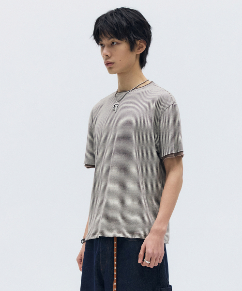 MAISON MINED(メゾンミネド)の「STRIPE LAYERED HALF T BROWN(Tシャツ/カットソー・メンズ・その他・SMALL/MEDIUM/LARGE)」の10枚目の写真