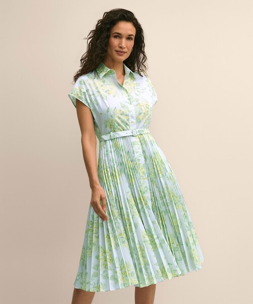 BROOKS BROTHERS(ブルックスブラザーズ)の「ポリエステル フローラルプリント プリーツ シャツドレス(ワンピース・レディース・ブルー・0/2/4/6/8)」の1枚目の写真