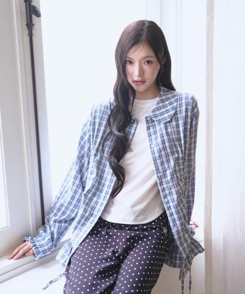 THE GREEN LAB（ザグリーンラボ）の「ラブリーカラー チェック フリル ロングトップ [ブルー]（シャツ/ブラウス・レディース・その他・FREE）」の21枚目の写真