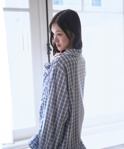 THE GREEN LAB（ザグリーンラボ）の「ラブリーカラー チェック フリル ロングトップ [ブルー]（シャツ/ブラウス・レディース・その他・FREE）」の18枚目の写真
