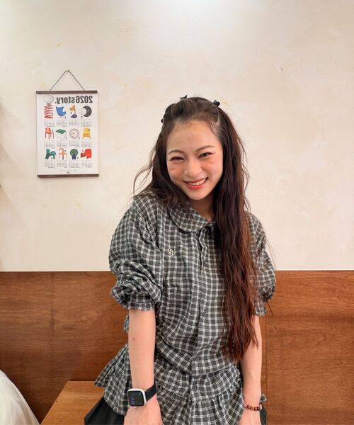 THE GREEN LAB（ザグリーンラボ）の「ラブリーカラー チェック フリル ロングトップ [ブルー]（シャツ/ブラウス・レディース・その他・FREE）」の3枚目の写真