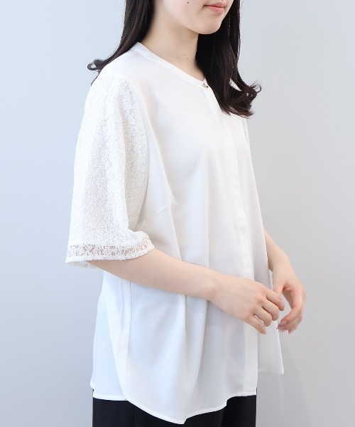 fleur by mint breeze(フルールバイミントブリーズ)の「【L~5L 大きいサイズ】レーススリーブバンドカラーブラウス(シャツ/ブラウス・レディース・ネイビー/ブルー/オフホワイト・LL/3L/4L/5L/L)」の8枚目の写真