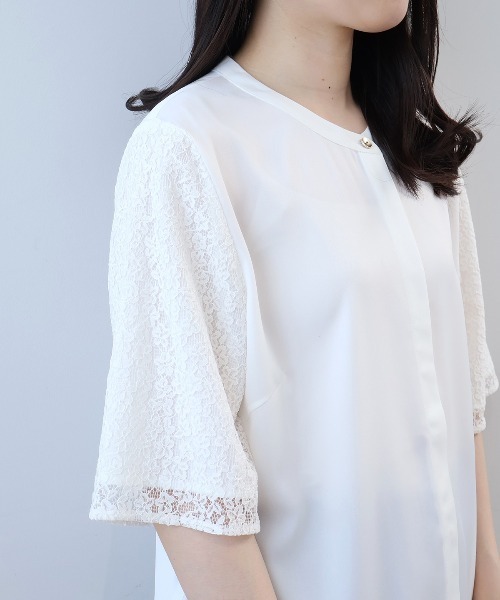 fleur by mint breeze(フルールバイミントブリーズ)の「【L~5L 大きいサイズ】レーススリーブバンドカラーブラウス(シャツ/ブラウス・レディース・ネイビー/ブルー/オフホワイト・LL/3L/4L/5L/L)」の9枚目の写真