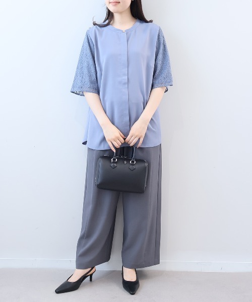 fleur by mint breeze(フルールバイミントブリーズ)の「【L~5L 大きいサイズ】レーススリーブバンドカラーブラウス(シャツ/ブラウス・レディース・ネイビー/ブルー/オフホワイト・LL/3L/4L/5L/L)」の10枚目の写真