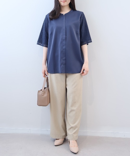 fleur by mint breeze(フルールバイミントブリーズ)の「【L~5L 大きいサイズ】レーススリーブバンドカラーブラウス(シャツ/ブラウス・レディース・ネイビー/ブルー/オフホワイト・LL/3L/4L/5L/L)」の12枚目の写真