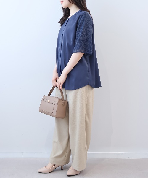 fleur by mint breeze(フルールバイミントブリーズ)の「【L~5L 大きいサイズ】レーススリーブバンドカラーブラウス(シャツ/ブラウス・レディース・ネイビー/ブルー/オフホワイト・LL/3L/4L/5L/L)」の13枚目の写真