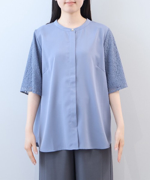 fleur by mint breeze(フルールバイミントブリーズ)の「【L~5L 大きいサイズ】レーススリーブバンドカラーブラウス(シャツ/ブラウス・レディース・ネイビー/ブルー/オフホワイト・LL/3L/4L/5L/L)」の16枚目の写真