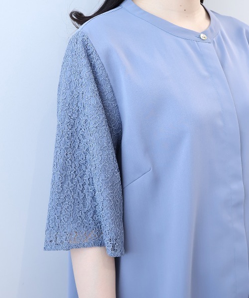 fleur by mint breeze(フルールバイミントブリーズ)の「【L~5L 大きいサイズ】レーススリーブバンドカラーブラウス(シャツ/ブラウス・レディース・ネイビー/ブルー/オフホワイト・LL/3L/4L/5L/L)」の20枚目の写真