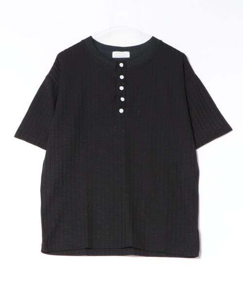Ritzy(リッツィー)の「リブ素材 ヘンリーネックリブ半袖 T シャツ(Tシャツ/カットソー・メンズ・ブラック/ホワイト・L/M/XL)」の5枚目の写真
