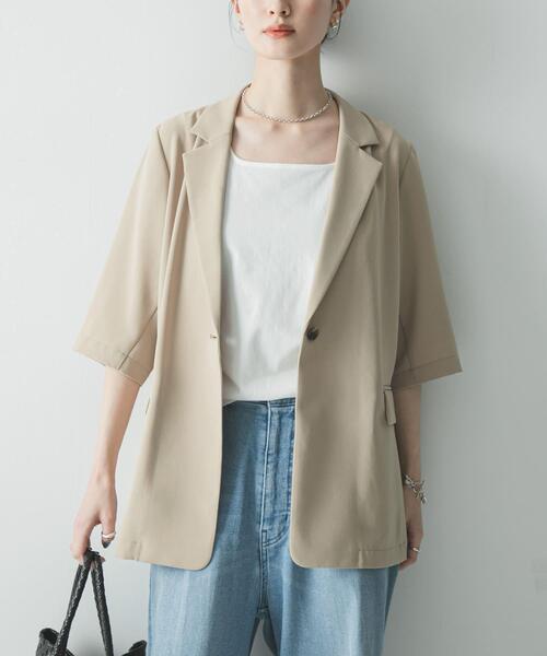 URBAN RESEARCH（アーバンリサーチ）の「『UR TECH DRYLUXE』ハーフスリーブジャケット（その他アウター・レディース・ベージュ/ブラック・FREE）」の5枚目の写真