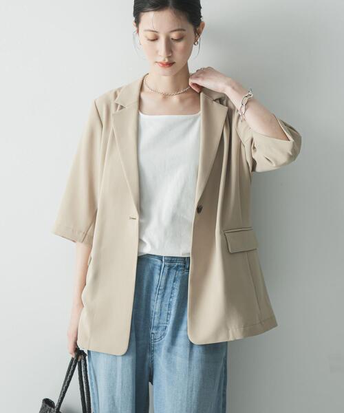 URBAN RESEARCH（アーバンリサーチ）の「『UR TECH DRYLUXE』ハーフスリーブジャケット（その他アウター・レディース・ベージュ/ブラック・FREE）」の6枚目の写真