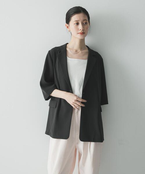 URBAN RESEARCH（アーバンリサーチ）の「『UR TECH DRYLUXE』ハーフスリーブジャケット（その他アウター・レディース・ベージュ/ブラック・FREE）」の19枚目の写真