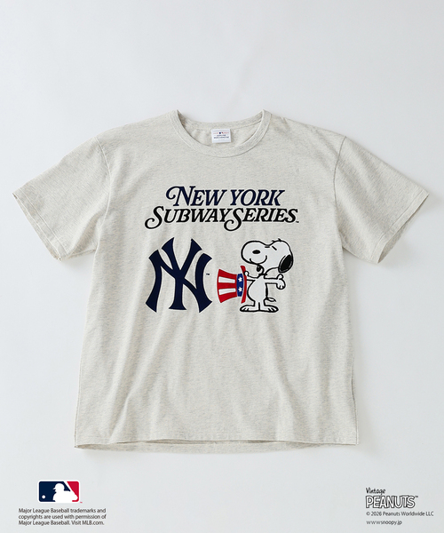 Vintage PEANUTS(ビンテージピーナッツ)の「PEANUTS / ピーナッツ 別注 MLB ベースボール プリントTシャツ(Tシャツ/カットソー・メンズ・ブラック系その他/グレー/アイボリー/エメラルドブルー/ホワイト・MEDIUM/LARGE)」の3枚目の写真