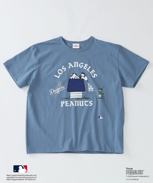 Vintage PEANUTS(ビンテージピーナッツ)の「PEANUTS / ピーナッツ 別注 MLB ベースボール プリントTシャツ(Tシャツ/カットソー・メンズ・ブラック系その他/グレー/アイボリー/エメラルドブルー/ホワイト・MEDIUM/LARGE)」の2枚目の写真
