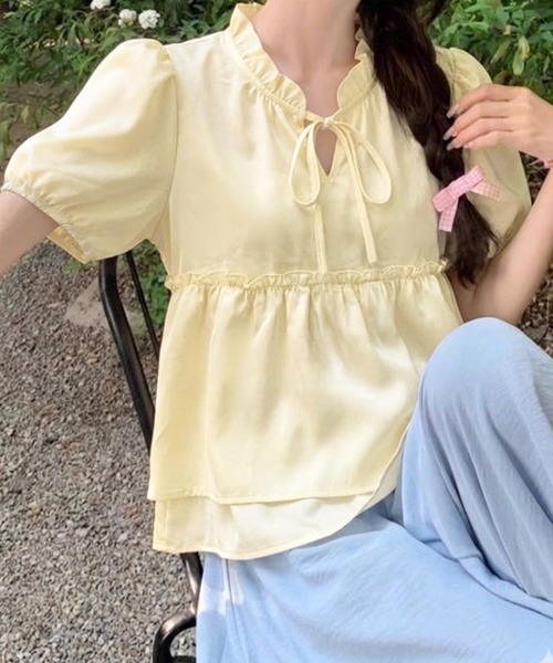 DiamondHearts(ダイヤモンドハーツ)の「エアリーフリル ティアードブラウス(シャツ/ブラウス・レディース・ブルー/アイボリー・FREE)」の3枚目の写真