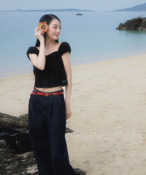 ROSEFRANTZ（ロゼフランツ）の「Lace Shirring Crop Blouse [Black]（シャツ/ブラウス・レディース・ブラック・SMALL/MEDIUM）」の2枚目の写真
