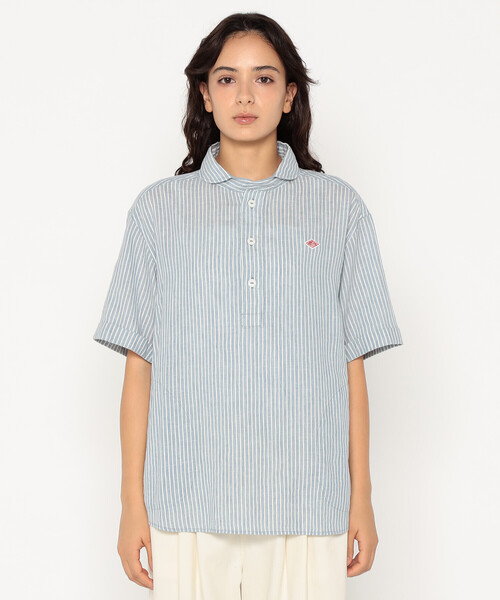 DANTON（ダントン）の「Women's Linen Round Collar Short Sleeve Pullover Shirt Pattern（シャツ/ブラウス・レディース・ピンク系その他/ブルー系その他・38/36/34）」の4枚目の写真