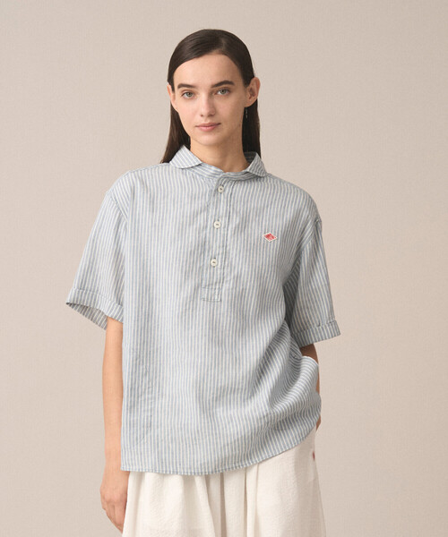 DANTON（ダントン）の「Women's Linen Round Collar Short Sleeve Pullover Shirt Pattern（シャツ/ブラウス・レディース・ピンク系その他/ブルー系その他・38/36/34）」の2枚目の写真
