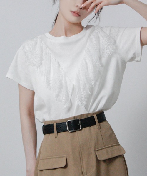 Social GIRL(ソーシャルガール)の「フリル レース半袖Tシャツ(Tシャツ/カットソー・レディース・オフホワイト/ブラック・M)」の22枚目の写真