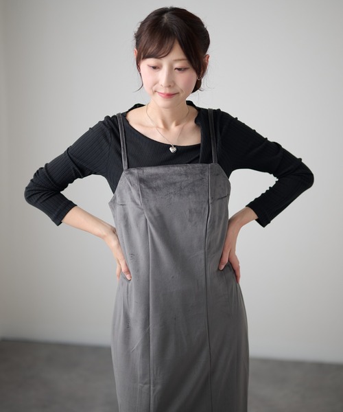 DAYRA(デイラ)の「ドレープネック アシンメトリー 長袖 リブ トップス(Tシャツ/カットソー・レディース・チャコールグレー/グリーン/ブラック・FREE/S)」の4枚目の写真
