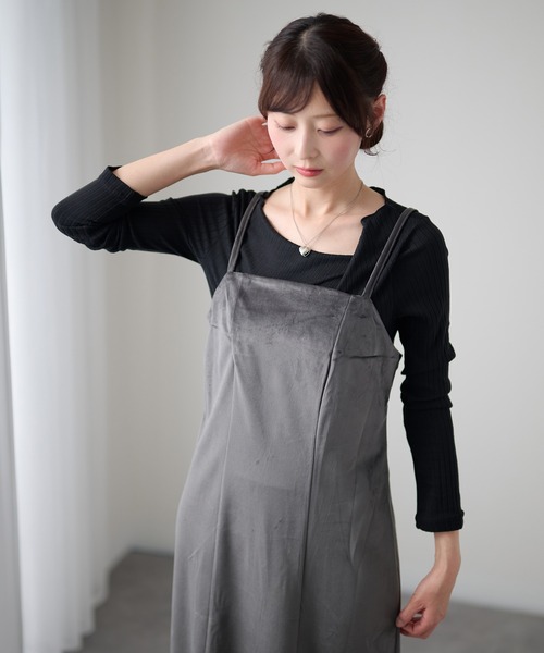 DAYRA(デイラ)の「ドレープネック アシンメトリー 長袖 リブ トップス(Tシャツ/カットソー・レディース・チャコールグレー/グリーン/ブラック・FREE/S)」の6枚目の写真