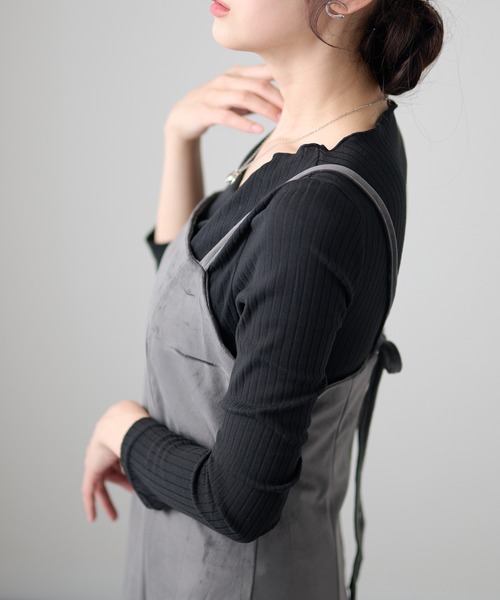 DAYRA(デイラ)の「ドレープネック アシンメトリー 長袖 リブ トップス(Tシャツ/カットソー・レディース・チャコールグレー/グリーン/ブラック・FREE/S)」の8枚目の写真