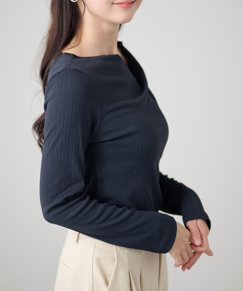 DAYRA(デイラ)の「ドレープネック アシンメトリー 長袖 リブ トップス(Tシャツ/カットソー・レディース・チャコールグレー/グリーン/ブラック・FREE/S)」の20枚目の写真