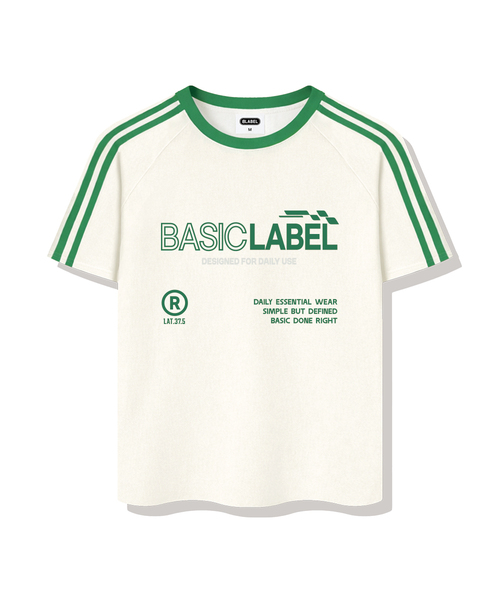 BASIC LABEL（ベーシックラベル）の「Standard Oversized fit track short-sleeved T-shirt 4 Color [BLSE_3003]（Tシャツ/カットソー・レディース・ブラック/クリーム/ホワイト×グリーン/ホワイト×ブラック・SMALL/MEDIUM/LARGE/X-LARGE）」の4枚目の写真