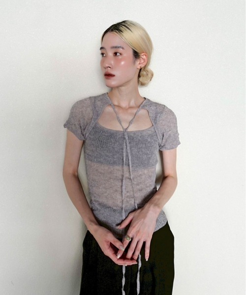 TODAYFUL(トゥデイフル)の「2way Sheer Knittops(Tシャツ/カットソー・レディース・オリーブ/アイボリー/ブルー系その他・FREE)」の5枚目の写真