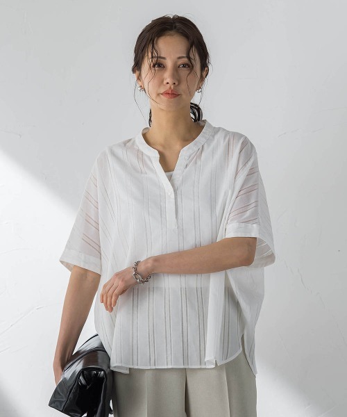LAUTREAMONT（ロートレアモン）の「ストライプブラウス（シャツ/ブラウス・レディース・ライトブルー/ブラック/ホワイト・9号）」の2枚目の写真