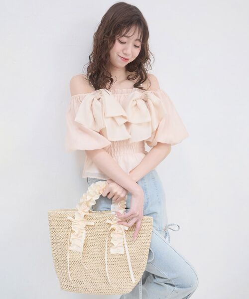 MAJESTIC LEGON（マジェスティックレゴン）の「雑材フリルリボンハンドルトート（トートバッグ・レディース・ブラック/アイボリー・FREE）」の9枚目の写真