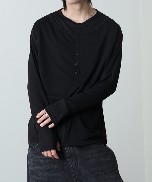 Art re A select（アトリエセレクト）の「【MADE IN KOREA】フェイクレイヤードヘンリーネックロンT（Tシャツ/カットソー・メンズ・ブラック/アイボリー・FREE）」の2枚目の写真