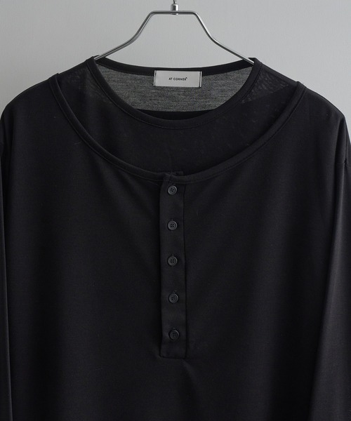 Art re A select（アトリエセレクト）の「【MADE IN KOREA】フェイクレイヤードヘンリーネックロンT（Tシャツ/カットソー・メンズ・ブラック/アイボリー・FREE）」の6枚目の写真