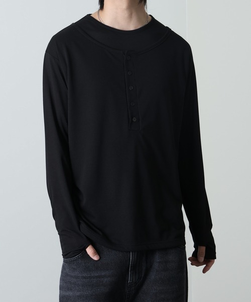 Art re A select（アトリエセレクト）の「【MADE IN KOREA】フェイクレイヤードヘンリーネックロンT（Tシャツ/カットソー・メンズ・ブラック/アイボリー・FREE）」の10枚目の写真
